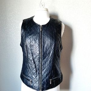 Vintage The Limited Black Leather Quilted Zip Vest